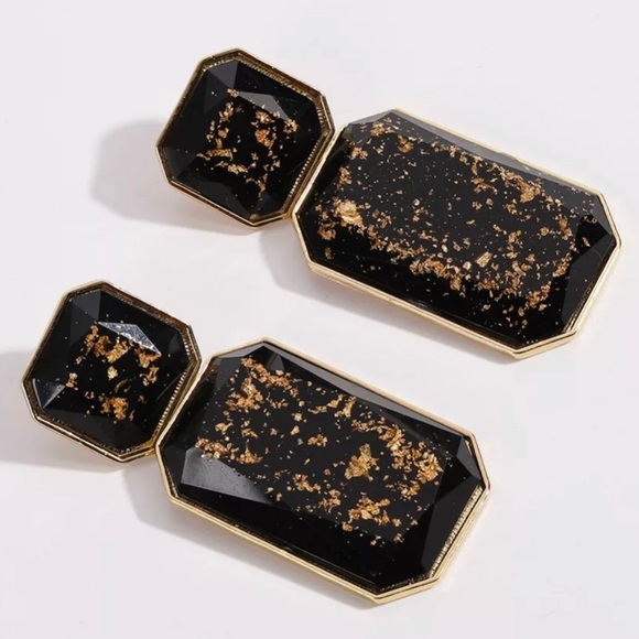 Black and gold drop earrings - Picture 3 of 4